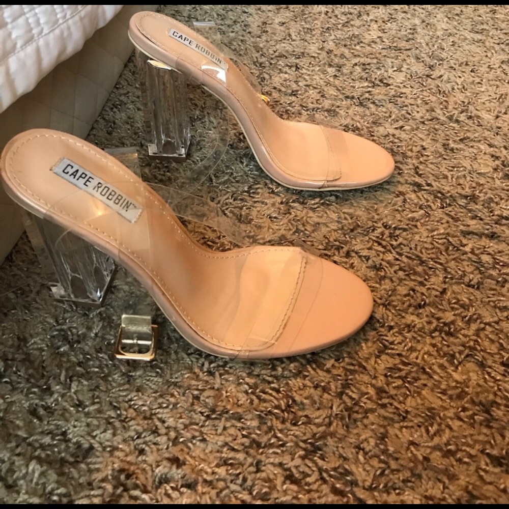 Nude heel with a clear strap